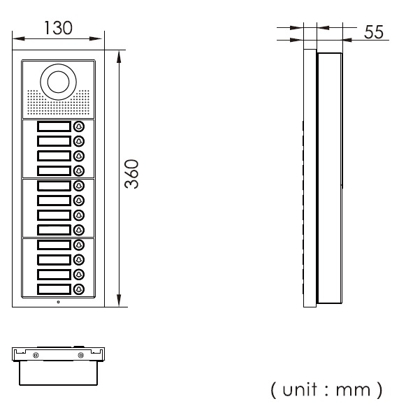 Dimensions for 12-apt button lobby unit